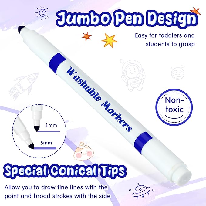 18 Pcs Line Washable Markers Bulk Blue Fine Tip Markers Set Coloring Thin Tip Drawing Washable Pen for Kids Art School Classroom Back to School Gender Reveal Party Supplies, Ages 6+