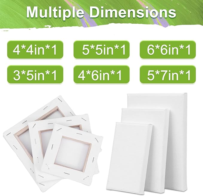 6Packs Mini Stretched Canvases for Painting with 3x5”, 4x4”, 4x6”, 5x5”, 5x7”, 6x6”, Painting Canvas for Oil & Acrylic Paint.