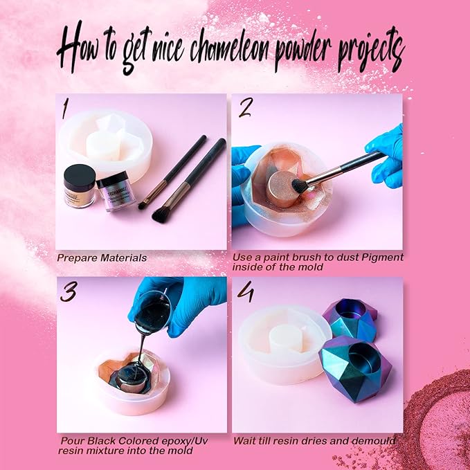 TECHAROOZ Chameleon Mica Powder (Indigo-Voilet-Red-Yellow) - 40g Color Shift Mica Powder - Holographic Glitter for UV & Epoxy Resin Supplies, Eyeshadow, Acrylic Paint, Nail Decor and Slime