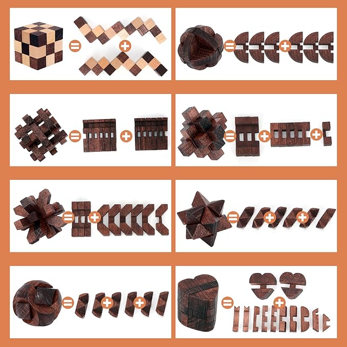 8 Pcs Brain Teaser Puzzles for Adults Teens - Wooden Puzzles 3D Puzzle Game Toys for Adults Teens - Unlock Interlocking Puzzle Adult IQ Education Smart Toys