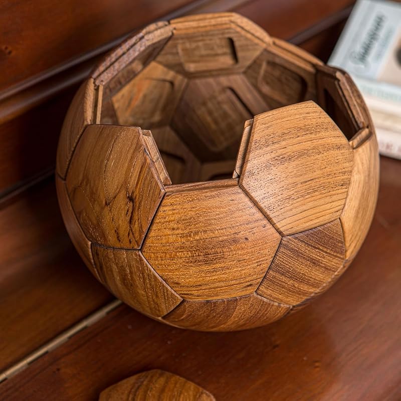 3D Wooden Soccer Puzzle, Handmade DIY Football Puzzle Gift for Kids, World Cup Souvenirs, Luxury Home Decoration Ball Ornaments, Decor for Bedroom, Living Room, Office - Solid Teakwood