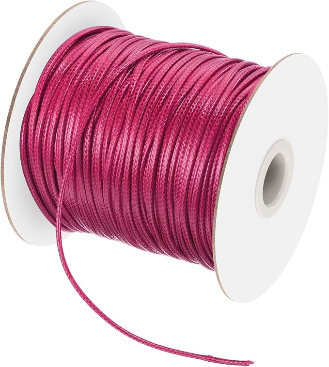 MECCANIXITY Waxed Cord 2mm Waxed Polyester Cord 98 Yard Wax String for Bracelet Making, Necklaces, Beading, Jewelry Making and DIY Crafts(Dark Pink)