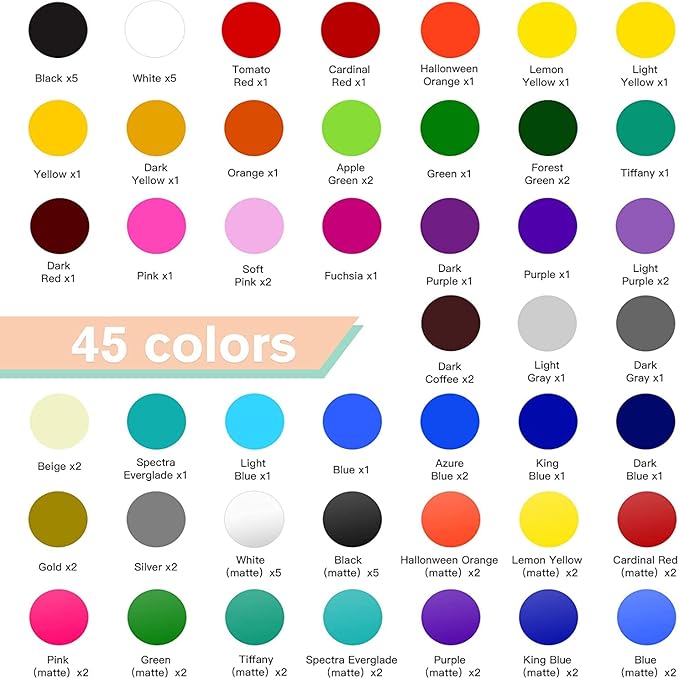 HTVRONT Permanent Vinyl for Cutting Machine - 80 Pack Permanent Adhesive Vinyl Sheets, 45 Assorted Colors Permanent Bundle, Silhouette, Cameo Cutters, Signs, Scrapbooking, Craft