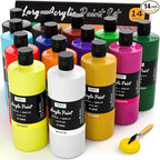 Nicpro 14 Colors Large Bulk Acrylic Paint Set (33.8 oz, 1000 ml) Non Toxic Art Painting Supplies for Kids Students Adults Artists, Rich Pigment for Multi Surface Canvas Fabric Craft Wood Leather Stone