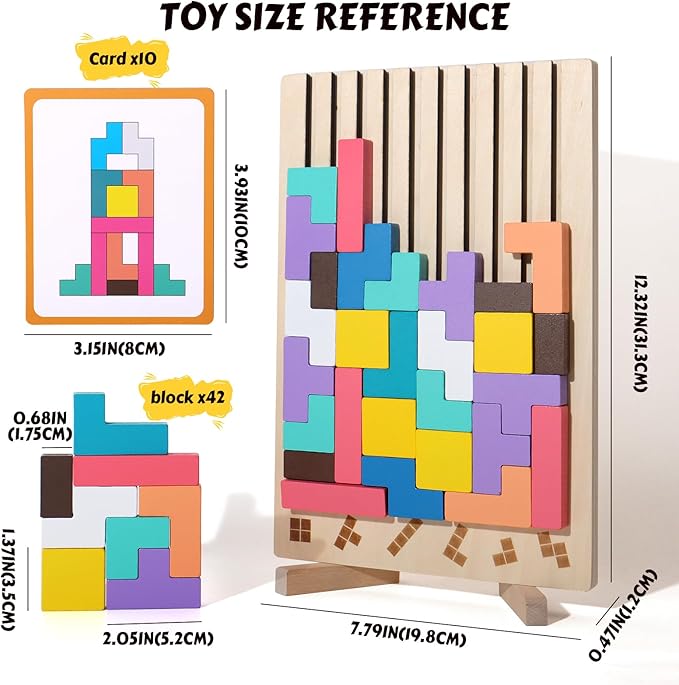 Wooden Russian Blocks Puzzle Brain Teasers Toy Tangram Jigsaw Puzzle Intelligence Colorful 3D STEM Montessori Educational Gift for Boys and Girls,Board Game Educational Toys for Toddlers 3-6 Years