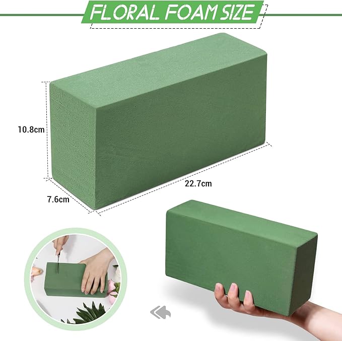 6 Pcs Floral Foam Blocks for Flower Arrangement (Larger Size 9” Lx4.3” Wx3” H) Wet and Dry Green Floral Foam for Wedding, Birthdays, Home Decorations