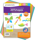 ARTshapes 840 pc Creative Paper Shapes Pack with 70+ Idea Guide - US Made Card Stock - Punch Out Funky DIY Craft Supplies for Whimsical Art Designs, Paper Crafts, and Pattern Play 5 Neon Colors