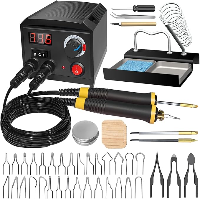 Wood Burning Tool, Wood Burner kit Pen 200~750℃, Wood Burning kit with Digital Thermometer Temperature Adjustable Temperature, 2 pyrographic Wood Burning pens, 36 Wood Burning Pen Tips