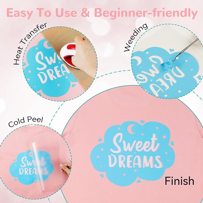 HTVRONT HTV Heat Transfer Vinyl Bundle: 47 Pack 12" x 10" Iron on Vinyl for T-Shirt, 33 Assorted Colors with HTV Accessories Tweezers, Silhouette Cameo or Heat Press Machine
