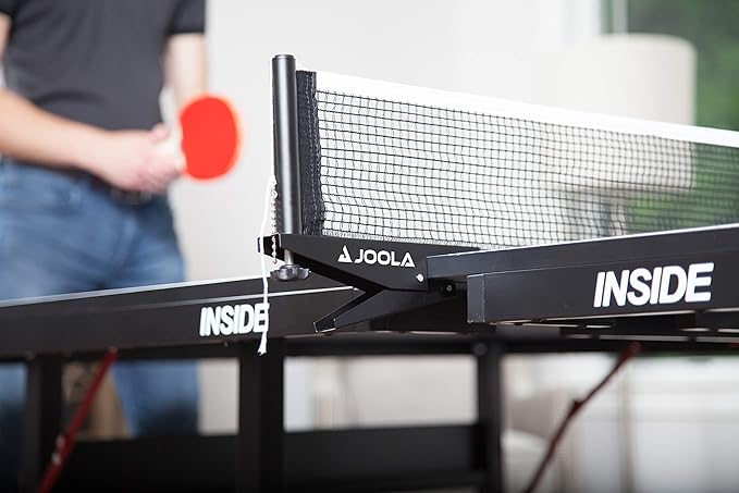 JOOLA Inside Professional MDF Indoor Ping Pong Table with Quick Clamp Table Tennis Net and Post Set - 10 Minute Easy Assembly - Tournament Quality - Foldable with Single Player Playback Mode