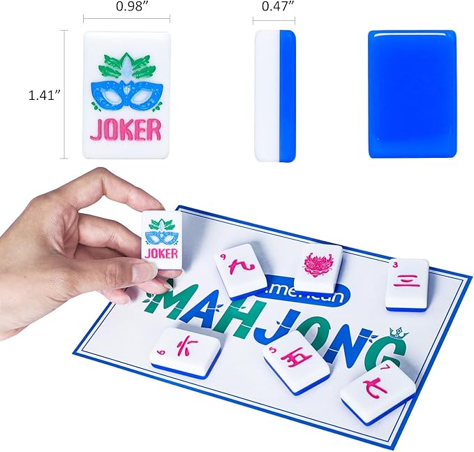 American Mahjong Tile Set(Blue) with Carrying Bag and Accessories, 160 Acrylic Engraved Mahjong Tiles
