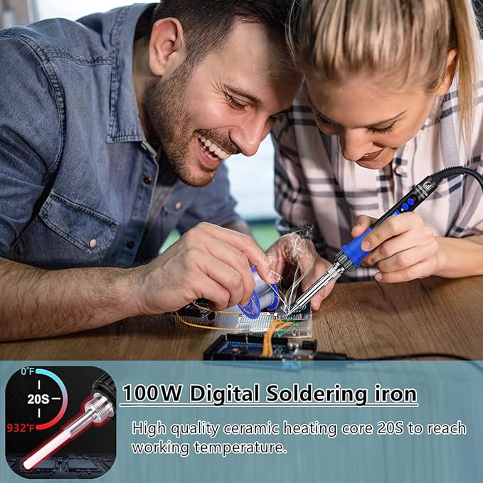 Soldering Iron Kit, 100W High-Power LCD Digital Soldering Iron, Circuit Board Repair Soldering Kit with Magnifying Glass Helping Hands, Adjustable Temperature Solder Welding Tools