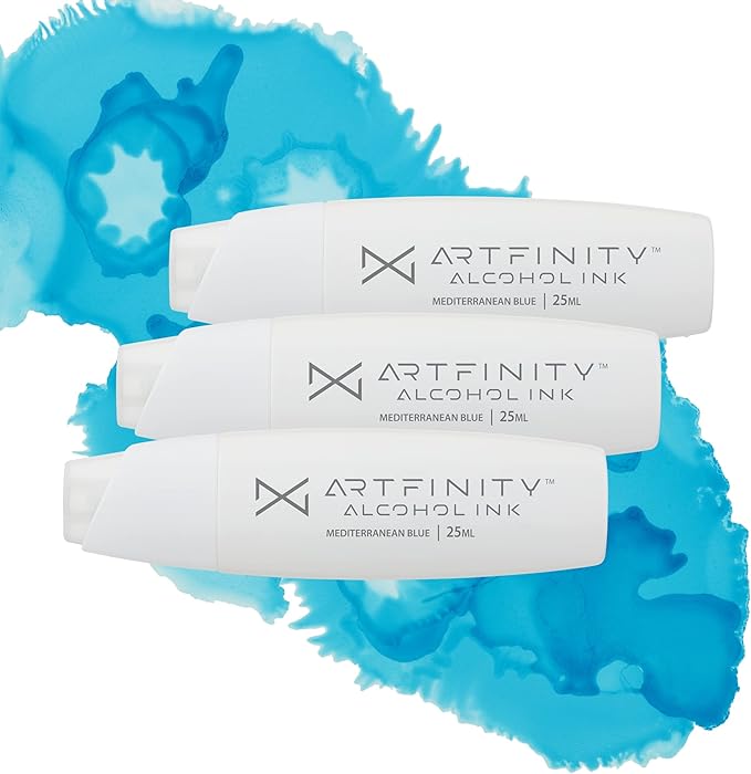 Alcohol Inks 3 Pack - Vibrant, Professional, Dye-Based Alcohol Inks for Artfinity Alcohol Markers, Artists, Drawing, & More! - Mediterranean Blue B2-3