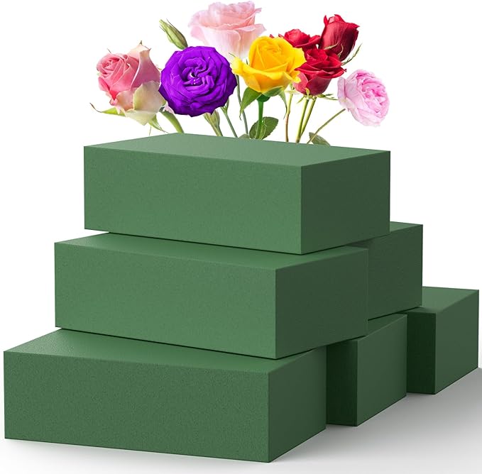Upgraded 6 Pack Floral Flower Foam Blocks, Green Plant Foam for Flower Arrangements, Wet & Dry Florist Foam Styrofoam for Fresh and Artificial Flowers (5.5"L X 3.1"W X 1.6"H)