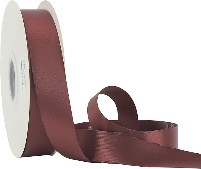 HUIHUANG Burgundy Satin Ribbon 1 inch x 50 Yards Dark Burgundy Double-Faced Polyester Ribbon for Gift Wrapping, Wedding Invitations, Hair, Bows Making, Christmas Holiday Decor, Floral Arrangement