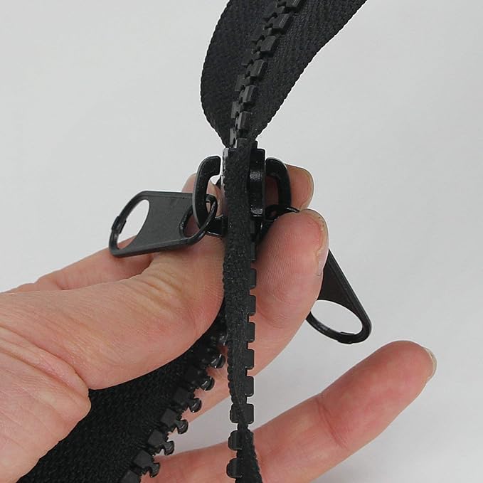 Leekayer 2PCS #10 60 Inch Heavy Duty Zippers for Sewing Separating Large Plastic Zippers Black Tape with Double Pull Tab Slider, Sleeping Bag, Boat, Canvas, Cover, Trampoline, Dog Bed,Tent (60" 2pcs)