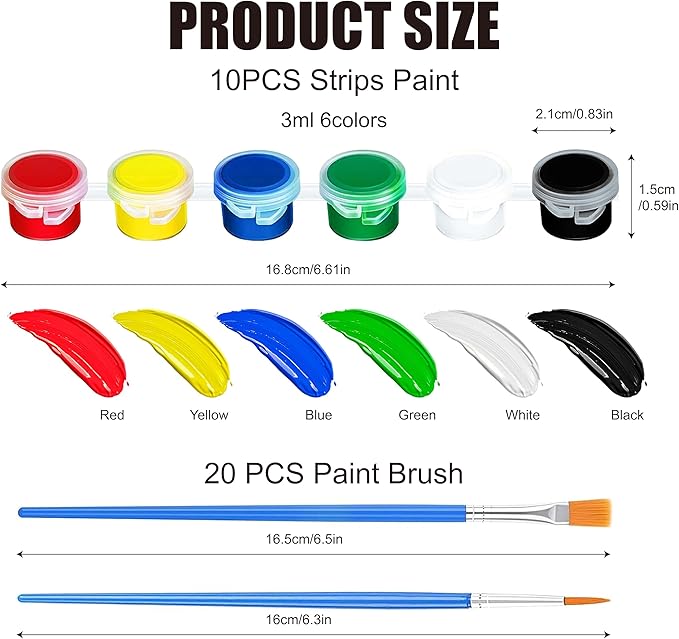 10 Pack 6 Colors Mini Acrylic Paint and Brushes Set for Kids Party Favor, Individual Paints Strips Sets with Brush for Kid, Student Painting Kit for Canvas(10 Pack)