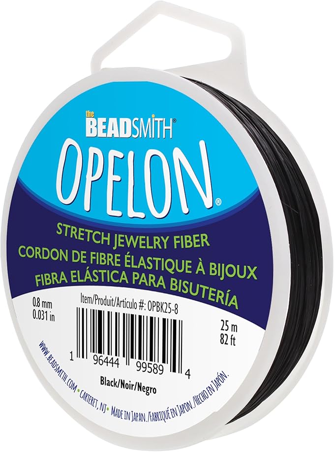 The Beadsmith Opelon Stretch Cord – Elastic Beading Fiber, Black, 0.8 mm Diameter, 25 Meters (82 ft) Spool