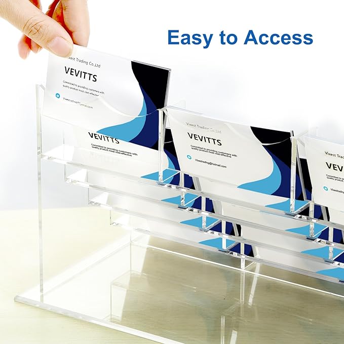 Acrylic Business Card Holder for Desk Multiple Business Card Holders Business Card Organizer Business Card Display Rack Clear Plastic Business Card Stand for Home Office (15 Slots)