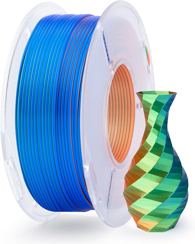 ELEGOO Silk PLA Filament 1.75mm Triple Colors Orange Blue Purple 250g, Shiny Tri-Color 3D Printer Filament Dimensional Accuracy +/- 0.05mm, 250g Spool Fits for Most FDM 3D Printers