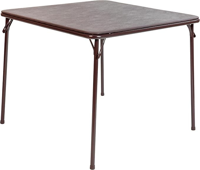 EMMA + OLIVER 33.5" Square Multipurpose Folding Card Table for 4 Players, Portable Square Folding Table with Padded Vinyl Top, Brown