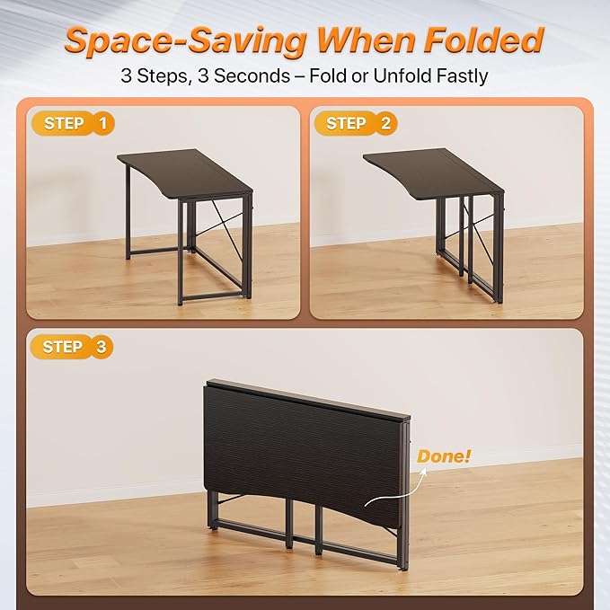 Huuger Folding Desk for Small Spaces, 39.3 Inch Foldable Computer Table, for Home Office, Study, Bedroom, Dorm, Space Saving, Small Writing Work Office Computer Desk, Easy to Fold, Black