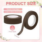 MECCANIXITY 3 Rolls Floral Tapes, 30 Yard x 1/16 in Florist Crepe Flowers Bouquets Tape Adhesive Waterproof for Flower Arranging Wrapping, Coffee
