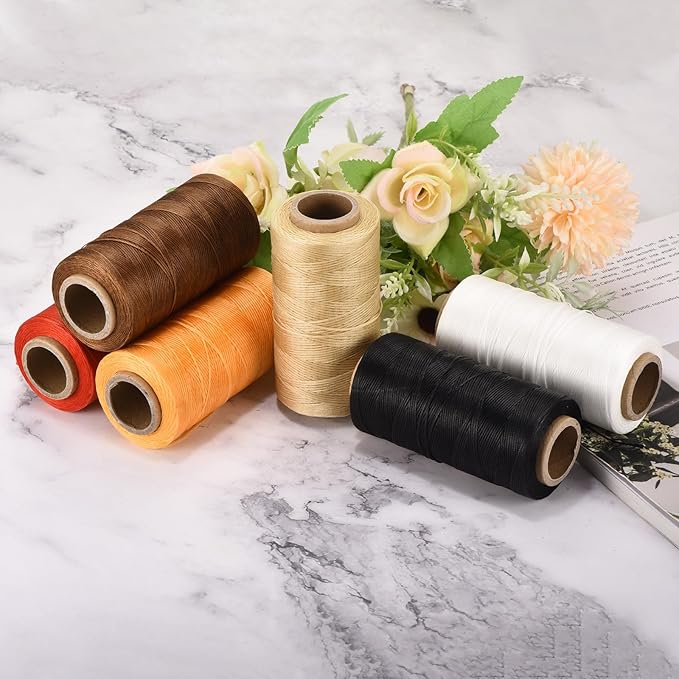 MECCANIXITY Waxed Thread,284 Yard 0.8mm 150D Flat Wax Thread Polyester Waxed String for Leather Sewing Hand Weaving Book Binding Home Decoration, Red