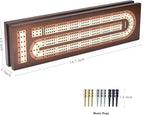 AMEROUS Wooden Cribbage Board Game Set with Magnetic Lock - Metal Pegs - 2 Playing Cards - Continuous 3 Track Board - Larger Storage Area, Travel Portable Cribbage Game Sets for Family