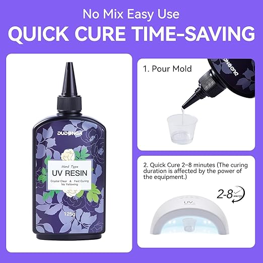 UV Resin 250g, DUDONGA Low Viscosity Crystal Clear Ultraviolet Thin Epoxy Resin, Quick-Curing & Low Shrinkage UV Glue Kit for Crafts, Jewelry Making, Casting