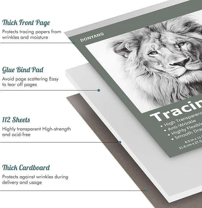 Tracing Paper 8.5" x 11", 112 Sheets Transparent Vellum Paper for Tracing Pads, Christmas Birthday Gifts for Adults Teens, 25lb/41gsm Translucent Tracing Paper for Sketching, Drawing, Overlays