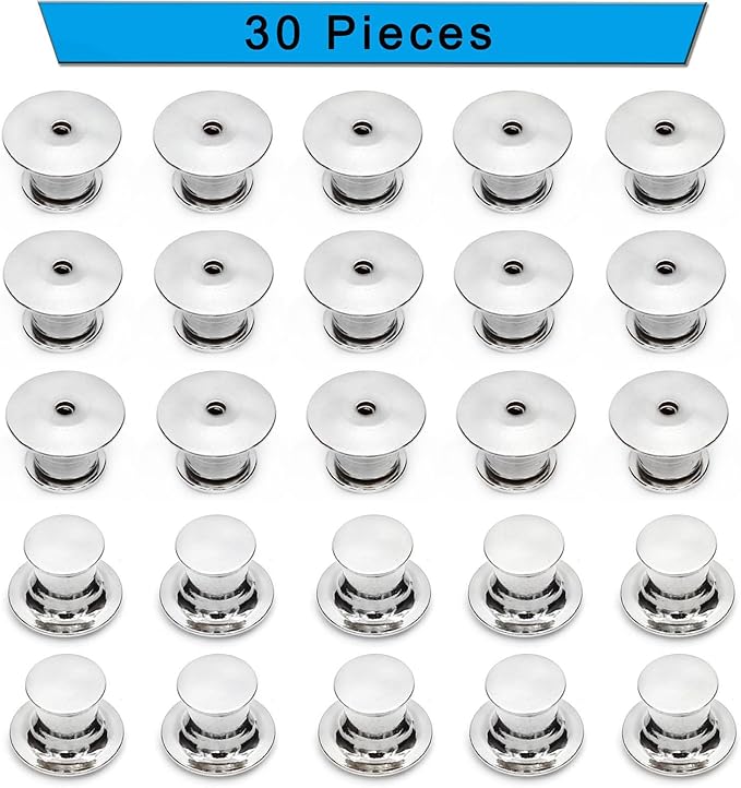 30 Pieces Pin Backs Locking, Metal Pin Backings Pin Keepers Clasp for Brooches, Silver
