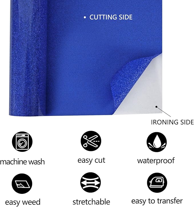 FUNKAKA Blue Heat Transfer HTV Vinyl Bundle, 8 Rolls 12" x 3ft Iron On Vinyl for T-Shirt 8 Assorted Blue Colors HTV for All Cutter Machines Easy to Cut