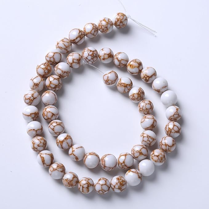 45pcs 8mm White Howlite Spun Gold Stone Beads for Jewelry Making Natural Stone Energy Healing Beads DIY Bracelet Necklace 15" (8mm, White Howlite Spun Gold Stone)