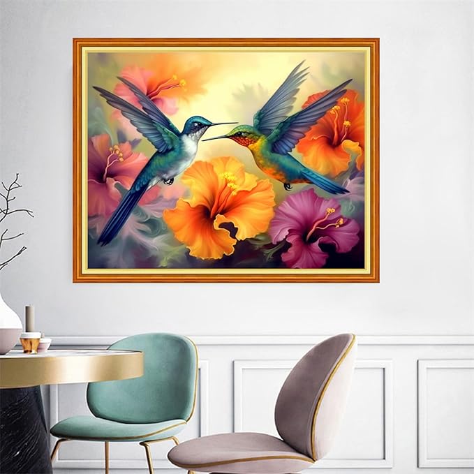 Cross Stitch Kits for Beginners Stamped Cross-Stitch Supplies Needlework preprint Embroidery Kits for Adults DIY Needlepoint Kits Embroidery Patterns 11CT-Hummingbirds gather honey 16x20 inchs