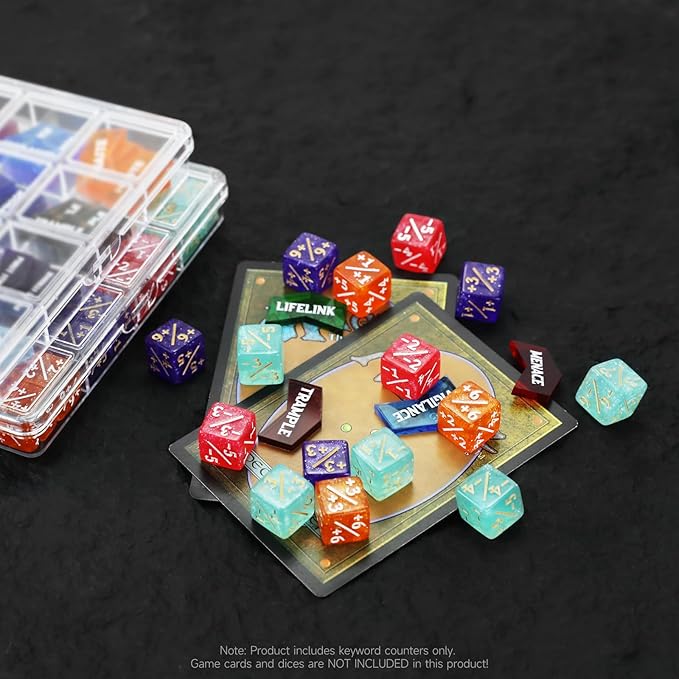 SIXPOINTS 108PCS 12mm MTG Counter Dice +1/+1 Tokens 6 Sided Dice & Keyword Counters Tokens Set for Magic The Gathering, MTG, TCG, Card Games Accessories