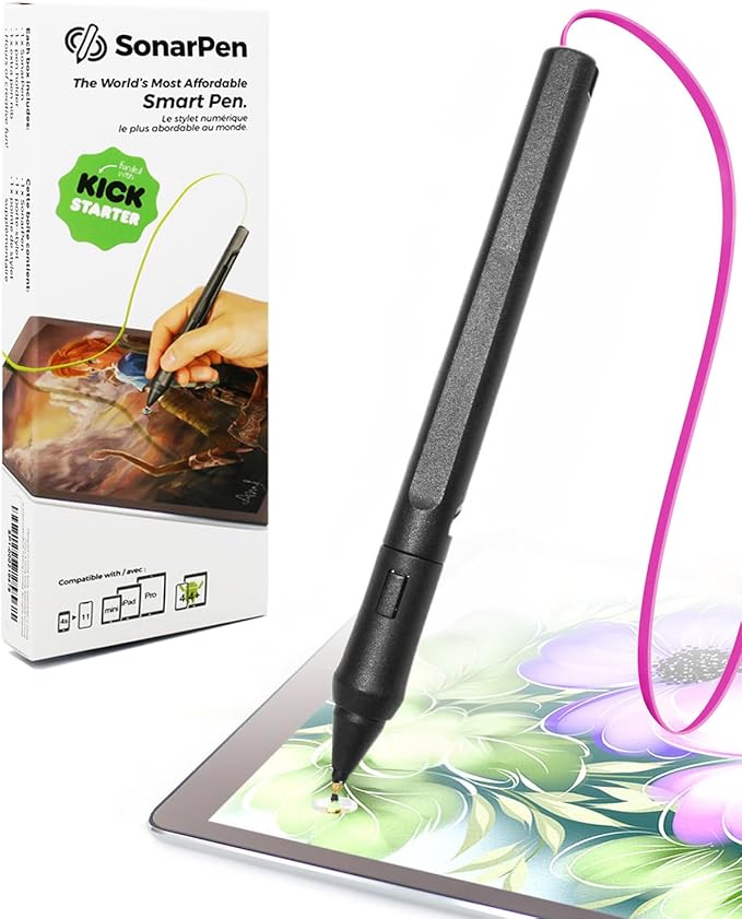SonarPen - Pressure Sensitive Smart Stylus Pen with Palm Rejection and Shortcut Button. Battery-Less. Compatible with Apple iPad/iPhone/Android/Switch (Fuchsia)
