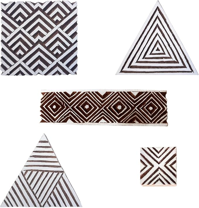 Royal Kraft Geomatric Wooden Printing Stamps (Set of 5) - DIY Henna Fabric Textile Paper Clay Pottery Blocks Htag2221