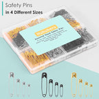 630 Pack Safety Pins Assorted, 5 Different Sizes Small and Large Safety Pin for Clothes Pins Sewing, Nickel Plated Steel, Arts and Crafts Supplies (3 Colors)