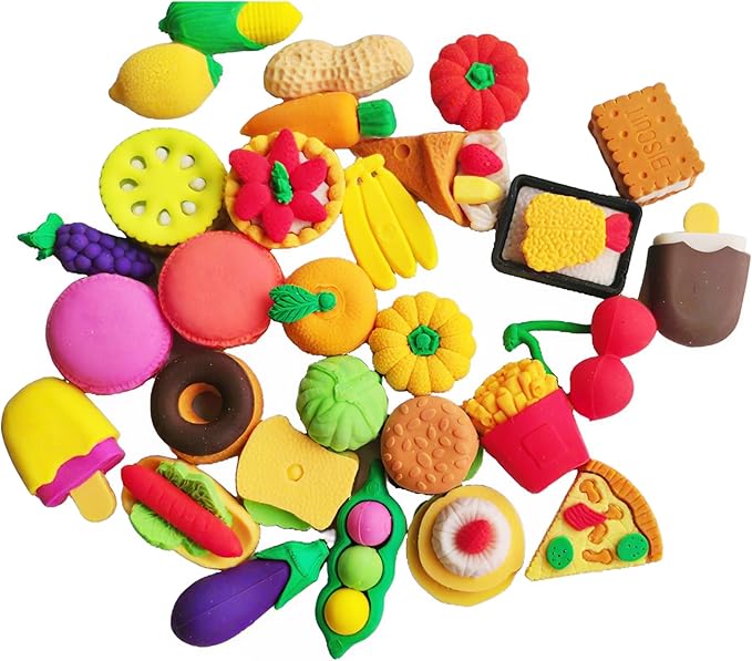 46PCS Mini Cute Fun 3D Erasers for Kids Bulk,Back to School Party Gifts (Food&3D, Little)