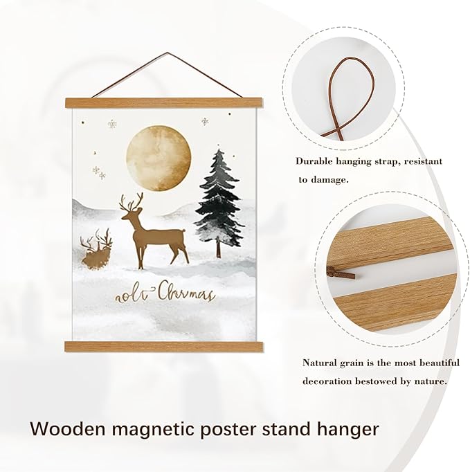 Artmag Magnetic Poster Hanger Frame, 36x24 36x48 36x12 Light Wood Wooden Magnet Canvas Artwork Print Poster Hangers Frames Hanging Kit (Teak Wood, 36")