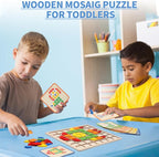 Montessori Tangram Educational, Geometric Shapes Puzzle Toys with 120Pcs Wooden Puzzle Blocks and 20Pcs Cards, Colorful Pattern Montessori Children's Educational Gifts for Kids Ages 3 and Up