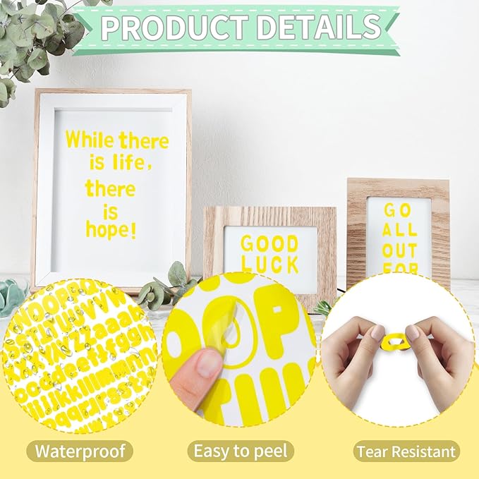 Alphabet Stickers, 1'' Yellow Letter Stickers - 12 Sheets, Self-Adhesive Vinyl for Mailbox Numbers, Bulletin Boards, Classroom & Home Decor