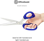 OfficeGoods 9” Stainless Steel Acrylic Scissors for Office and Home - Aesthetic and Sharp All Purpose Scissors, Perfect for Sewing, Arts and Crafts - Blue Silver Metal