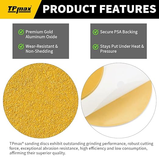 6-Inch 1000-Grit Gold PSA Sanding Discs, 30 Pack – Pro-Grade Self-Adhesive Stickyback Sandpaper with Quick-Release Tabs for DA Sander, Ultra-Smooth Automotive/Wood/Metal Sanding