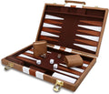 Backgammon Set - Classic Board Game with Premium Leather Case - Portable Travel Strategy Backgammon Game Set for Adults, Kids (15inch, Khaki)