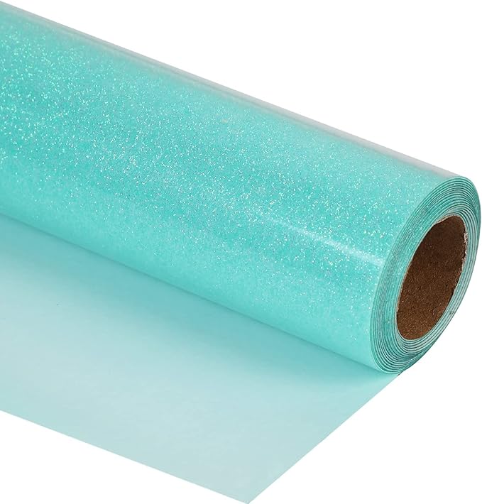 guangyintong Glow Glitter Cyan Heat Transfer Vinyl HTV Rolls, 12" x 8ft Iron on Vinyl for T-Shirts, Glitter HTV Vinyl for All Cutter Machines Easy to Cut & Weed for DIY Design