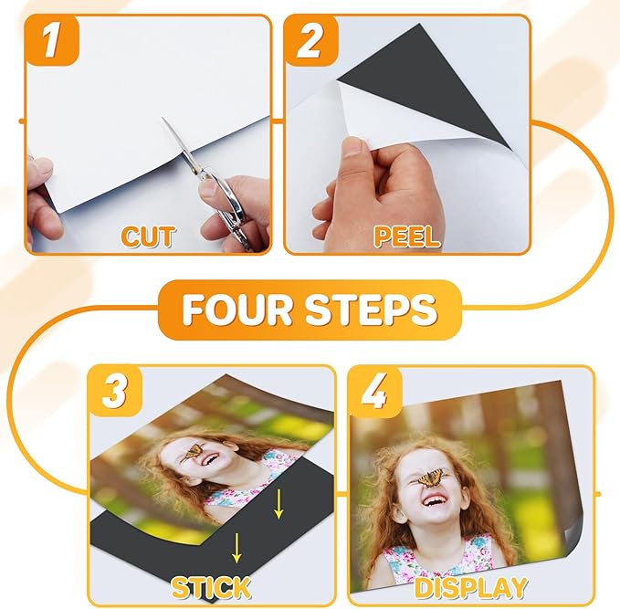 FINDMAG Magnet Sheets Adhesive, 5" x 7" 12 Pack Magnetic Stickers with 3M Self Adhesive Backing, Cuttable and Flexible Magnetic Sheets for Refrigerator, Magnet Strips with Stickers for Craft and DIY
