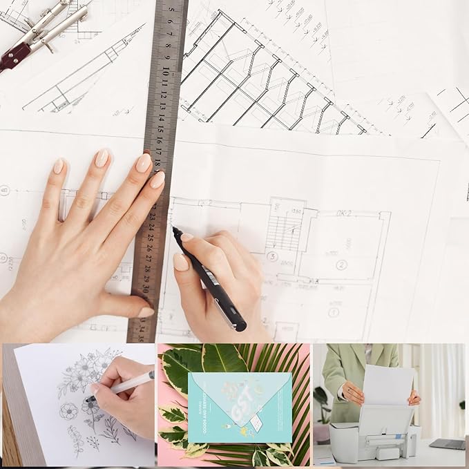 100 PCS 11x17 Inch Translucent Vellum Paper 60 GSM Drafting Vellum Tracing Paper Sheets White Translucent Invitation Paper for Drawing Sketching Wedding Architecture Building Ink (Can't Print)