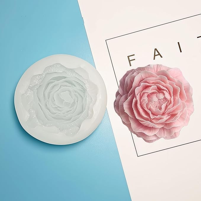 2PCS Peony Rose Flower Candle Silicone Mold Resin Soap Clay Chocolate Jelly Handmade Candle